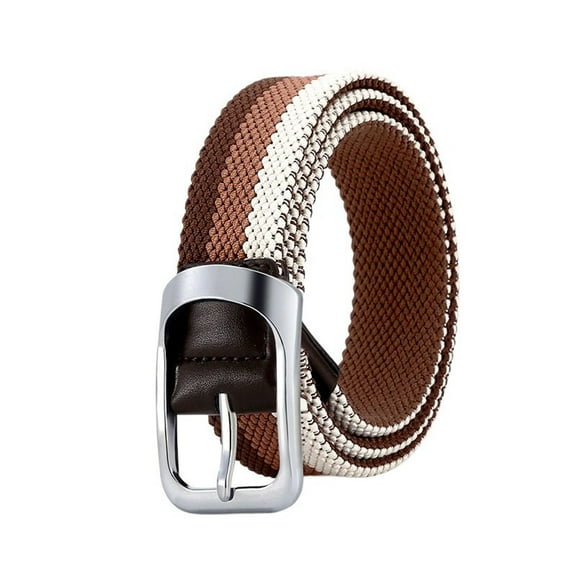 SWSMCLT Women's All Seasons Belts Braided Medium Buckle Autumn Holeless Casual Fabric Belt Canvas Braid Belt Coffee White Small-X-Large