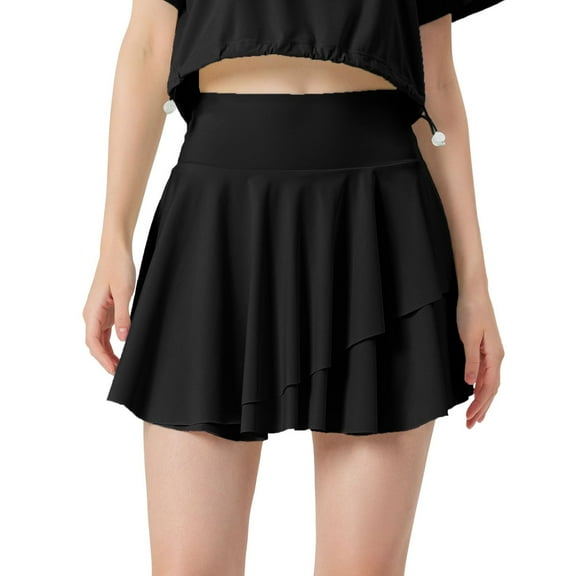 SWSMCLT Women's Athletic Skort Summer Yoga Fashion Spandex Elastic Waist Scooter Skirt High Waisted Scooter Black 2-4