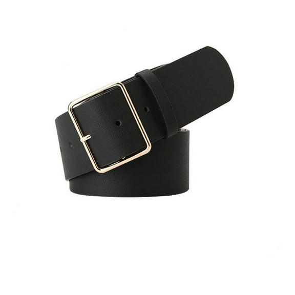 SWSMCLT Women's Autumn Adjustable Belts Casual Metal Faux Leather Belt For Dress 2025 Belt Loops Date Chunky Dark Black X-Small-Large