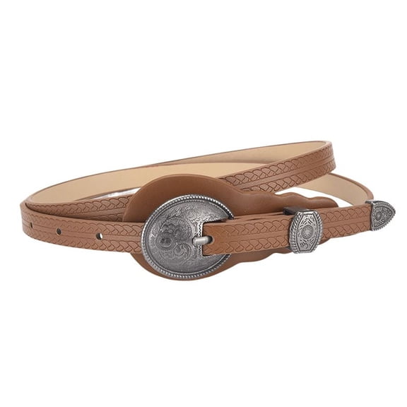 SWSMCLT Women's Autumn Belt 2025 Buckle Faux Leather Date Skinny Holiday Belt For Dress Adjustable Belts Arabic Umber Small-X-Large