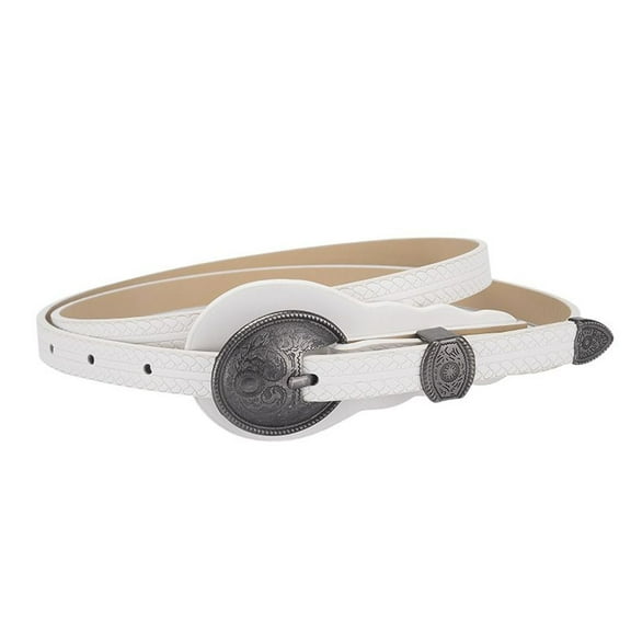 SWSMCLT Women's Autumn Belt 2025 Buckle Faux Leather Date Skinny Holiday Belt For Dress Adjustable Belts Arabic White Small-X-Large