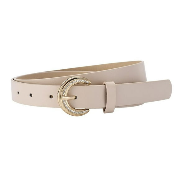 SWSMCLT Women's Autumn Belt Basic Classic 2025 Buckle Elegant Casual Groove Belt Adjustable Bling Cream X-Small-Large