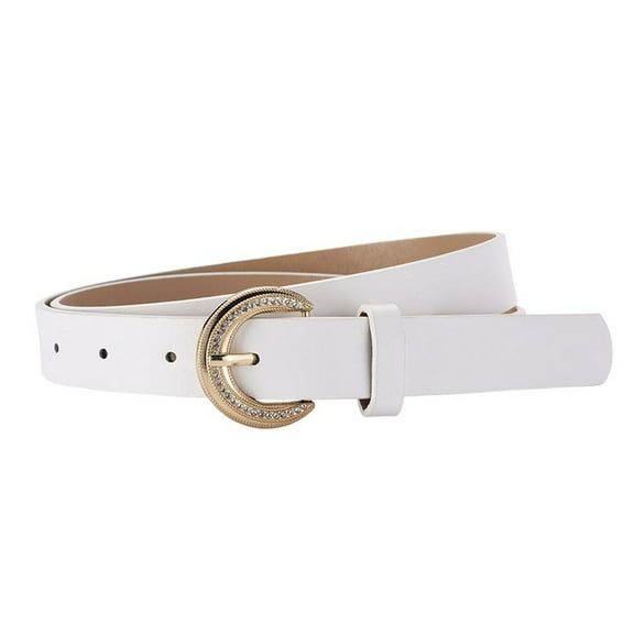 SWSMCLT Women's Autumn Belt Basic Classic 2025 Buckle Elegant Casual Groove Belt Adjustable Bling White X-Small-Large
