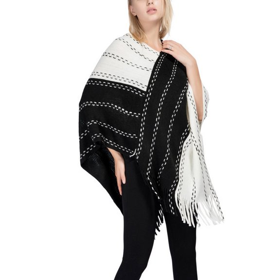 SWSMCLT Women's Autumn Cape 2025 Comfy Acrylic Baggy Knit Off The Shoulder Cold Weather Top Billowy Capelet Black White One Size