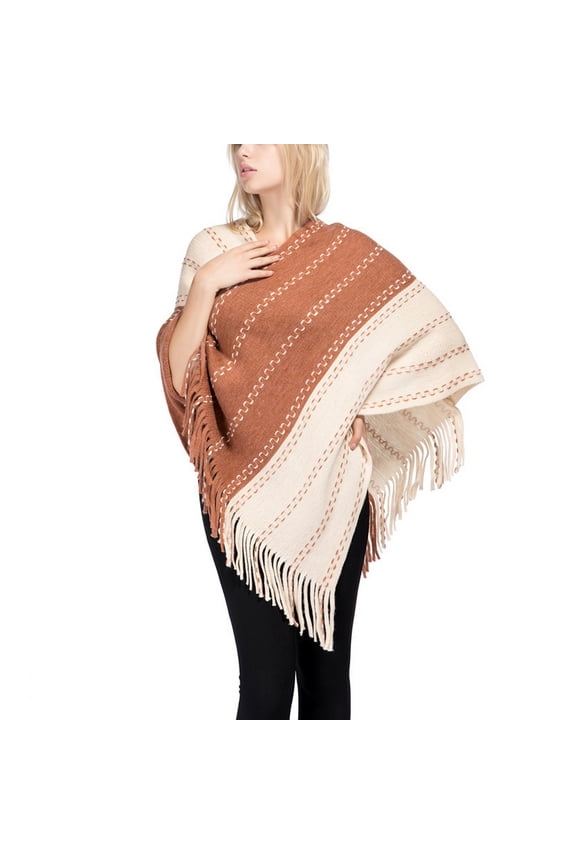 Women's Autumn Cape 2025 Comfy Acrylic Baggy Knit Off The Shoulder Cold Weather Top Billowy Capelet Coffee One Size