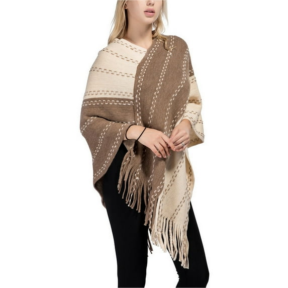 SWSMCLT Women's Autumn Cape 2025 Comfy Acrylic Baggy Knit Off The Shoulder Cold Weather Top Billowy Capelet Khaki One Size