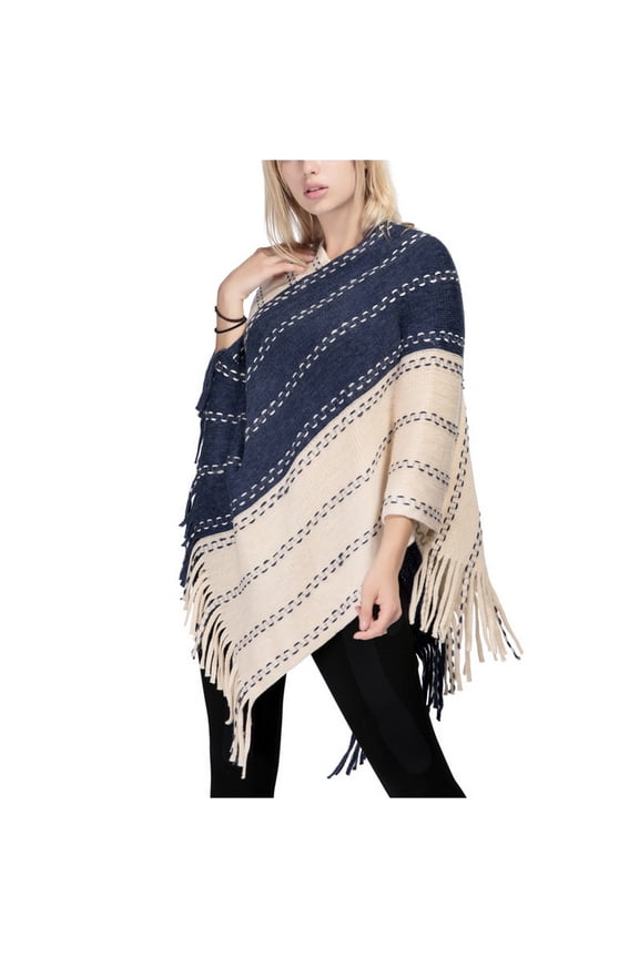 Women's Autumn Cape 2025 Comfy Acrylic Baggy Knit Off The Shoulder Cold Weather Top Billowy Capelet Navy One Size