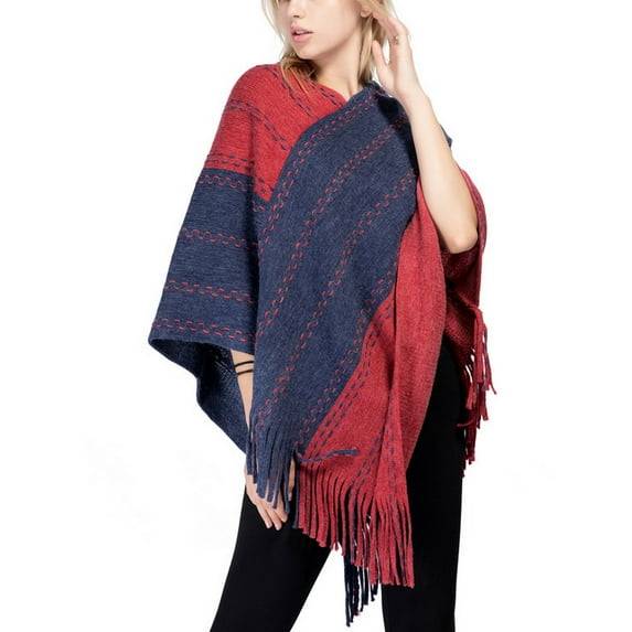 SWSMCLT Women's Autumn Cape 2025 Comfy Acrylic Baggy Knit Off The Shoulder Cold Weather Top Billowy Capelet Red One Size