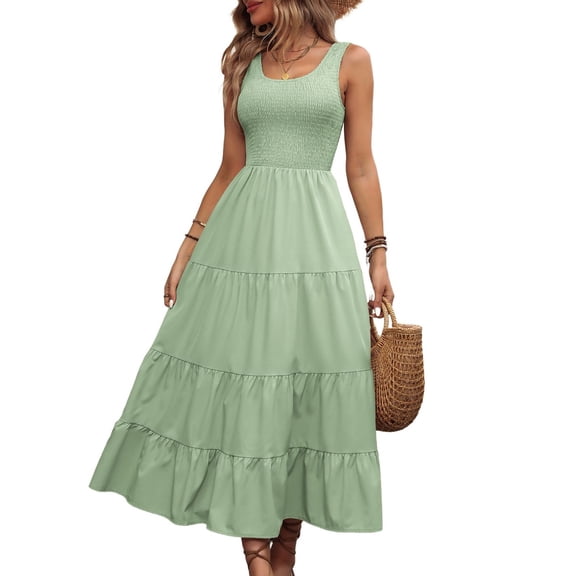 SWSMCLT Women's Autumn Dresses Billowy Dress Empire Waist Breathable Sundress Calf Length Comfy Casual Green XX-Large