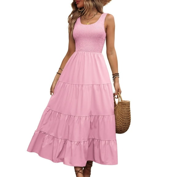 SWSMCLT Women's Autumn Dresses Billowy Dress Empire Waist Breathable Sundress Calf Length Comfy Casual Pink X-Large