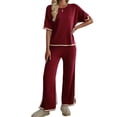 thumbnail image 1 of SWSMCLT Women's Baggy 2 Piece Outfit Autumn Crew Neck Date Breathable Comfy Matching Set Billowy Matching Outfit Burgundy Small, 1 of 5