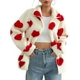 thumbnail image 1 of SWSMCLT Women's Baggy Fuzzy Coat Fleece Jacket Full Zip Billowy Coats Chic Adorable Cold Weather Drop Shoulder Home Casual Top Red Large, 1 of 5
