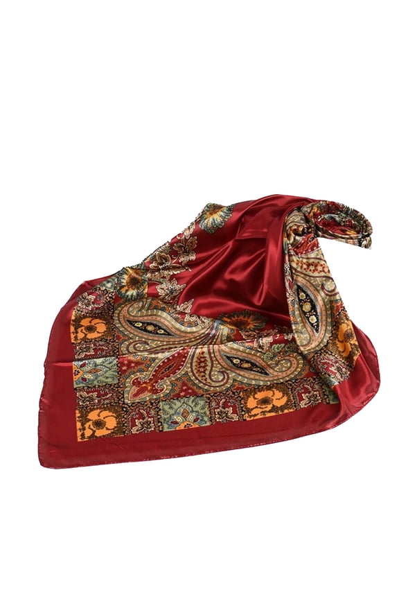 Women's Bandana Square Head Scarves Wrap Vintage Fall Scarf Satin Summer Thin Hair Head Smooth Winter Boho Red One Size