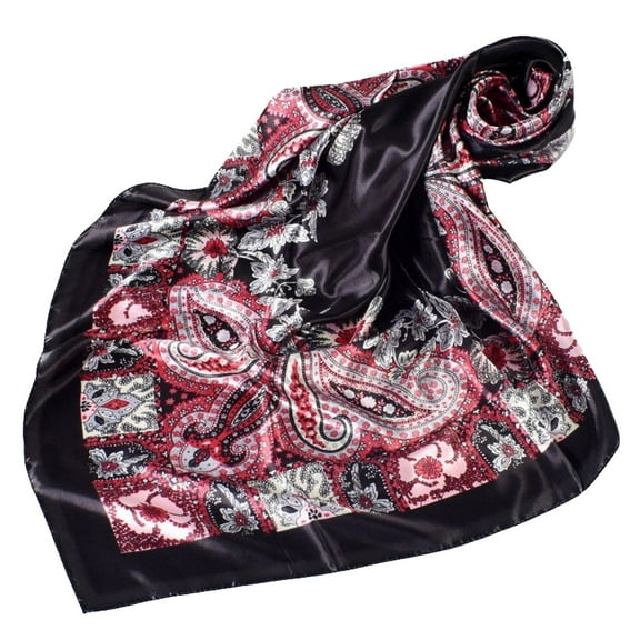 SWSMCLT Women's Bandana Square Head Scarves Wrap Vintage Fall Scarf Satin Summer Thin Hair Head Smooth Winter Boho Rouge Noir One Size