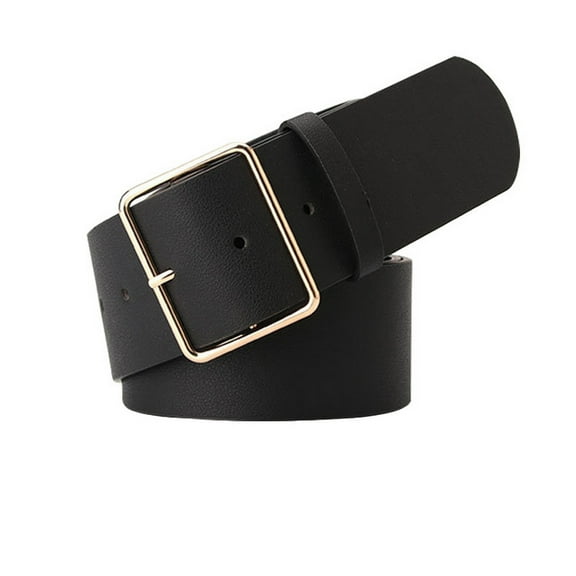 SWSMCLT Women's Basic Belt Loops Belt For Dress Faux Leather Old Fashioned Groove Belts Buckle Autumn Casual Black X-Small-Large