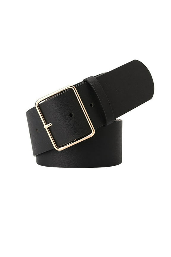 Women's Basic Belt Loops Belt For Dress Faux Leather Old Fashioned Groove Belts Buckle Autumn Casual Black X-Small-Large