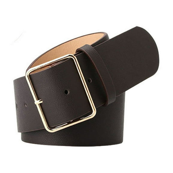 SWSMCLT Women's Basic Belt Loops Belt For Dress Faux Leather Old Fashioned Groove Belts Buckle Autumn Casual Coffee X-Small-Large