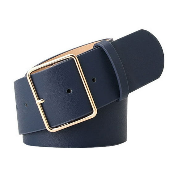 SWSMCLT Women's Basic Belt Loops Belt For Dress Faux Leather Old Fashioned Groove Belts Buckle Autumn Casual Navy X-Small-Large