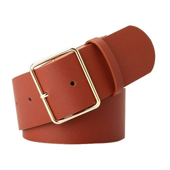 SWSMCLT Women's Basic Belt Loops Belt For Dress Faux Leather Old Fashioned Groove Belts Buckle Autumn Casual Umber X-Small-Large