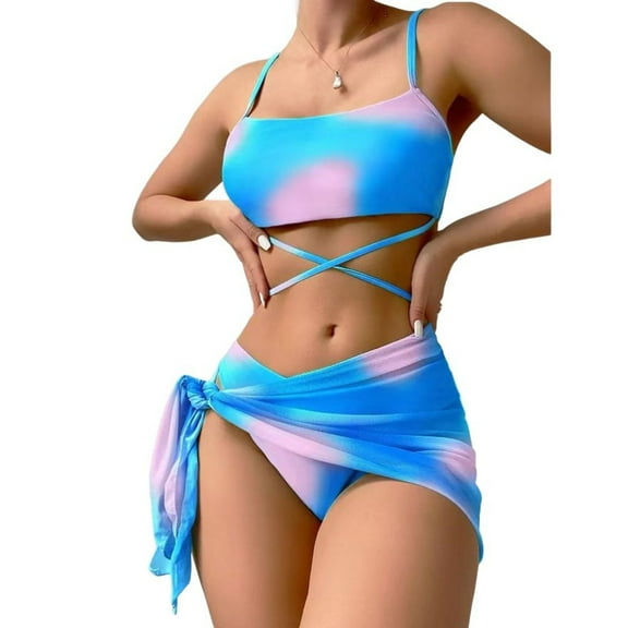 SWSMCLT Women's Beach 3 Piece Swuimsuit Autumn Spring Break Brief Elasthane Cheeky Elastic Band Bikini Bathing Suit Pink Small