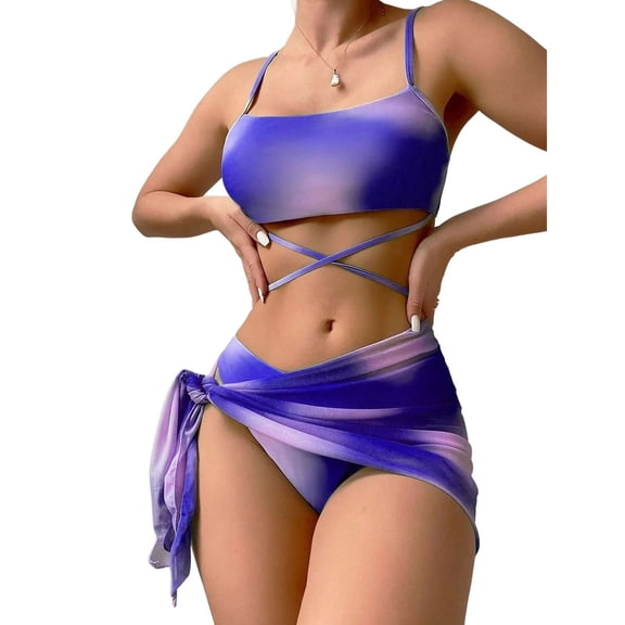 SWSMCLT Women's Beach 3 Piece Swuimsuit Autumn Spring Break Brief Elasthane Cheeky Elastic Band Bikini Bathing Suit Purple X-Small