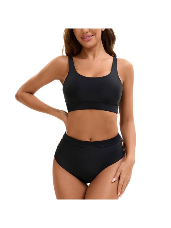 Women's Beach Bikini Set Bathing Suit Breathable 2pcs Elastic Autumn Nylon Bikini All Seasons Spring Break Black Medium