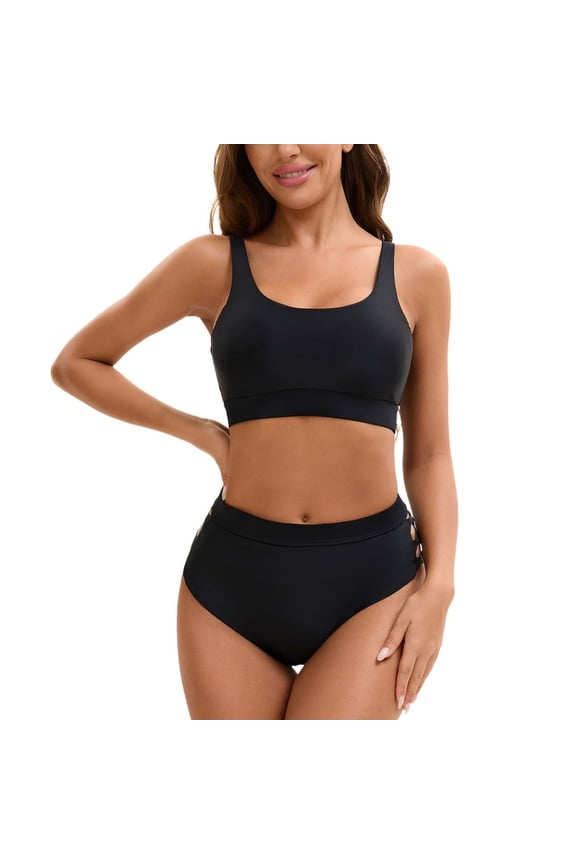 Women's Beach Bikini Set Bathing Suit Breathable 2pcs Elastic Autumn Nylon Bikini All Seasons Spring Break Black Medium