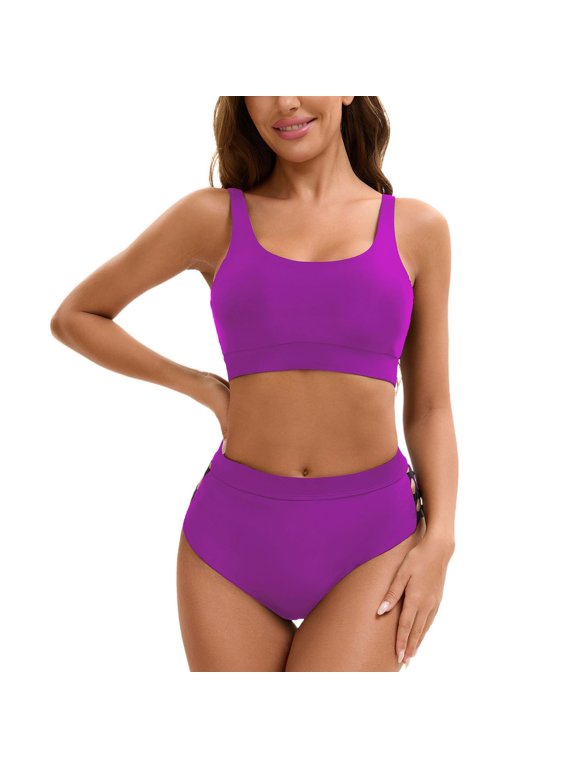 Women's Beach Bikini Set Bathing Suit Breathable 2pcs Elastic Autumn Nylon Bikini All Seasons Spring Break Purple Large