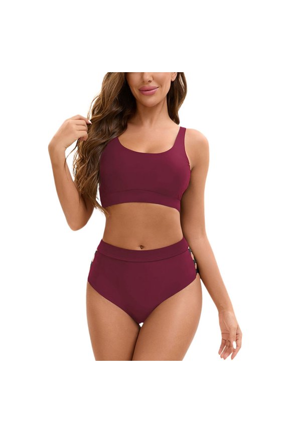 Women's Beach Bikini Set Bathing Suit Breathable 2pcs Elastic Autumn Nylon Bikini All Seasons Spring Break Rouge Noir X-Large