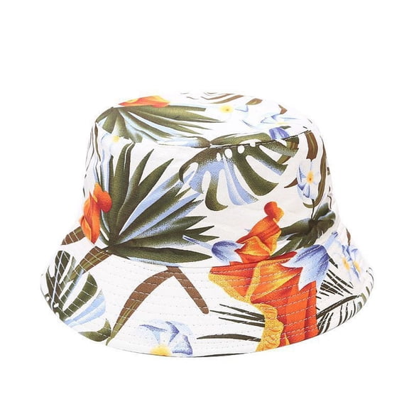 SWSMCLT Women's Beach Bucket Hat Reversible Fun Travel Vacation Bowl Hat Hawaiian Hat Tropical Colorful Palm Tree UV Protection Foldable Cotton Style1 One Size