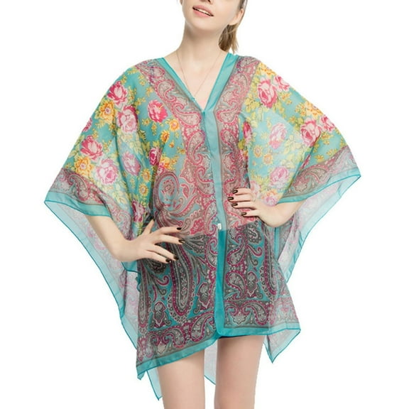 SWSMCLT Women's Beach Cover Up Summer Sheer Boho Fall Soft V Neck Cool Uv Protection Cover Up Silky Bathing Suit Mint One Size