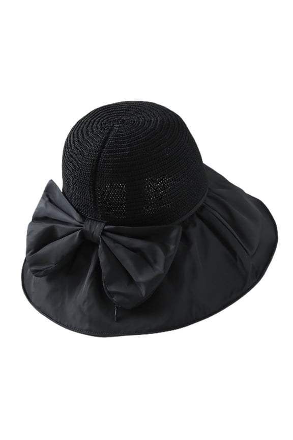 Women's Beach Foldable 100 Cotton Sun Hat Wide Brim Floppy Hat Roll up Cap Black One Size