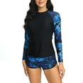 thumbnail image 1 of SWSMCLT Women's Beach Rash Guard Swimsuit Long Sleeve Hawaiian Fall Bathing Suit 2 Piece Surfing Slimming Short Casual Style1 Large, 1 of 4