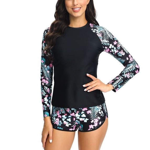 SWSMCLT Women's Beach Rash Guard Swimsuit Long Sleeve Hawaiian Fall Bathing Suit 2 Piece Surfing Slimming Short Casual Style4 Small