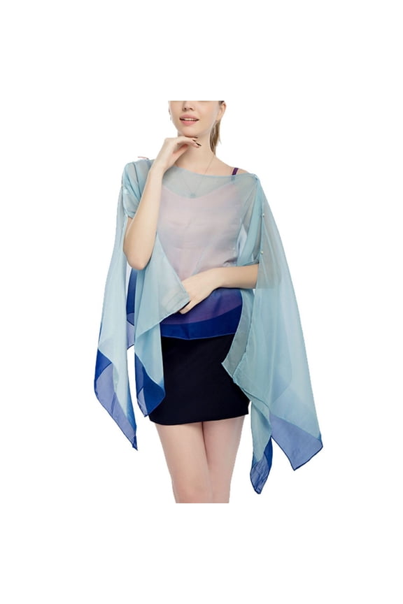 Women's Beach Scarf Chiffon Cover Up Boho Sun Protection Pashmina Summer Lightweight Thin Cool Spring Button Blue One Size
