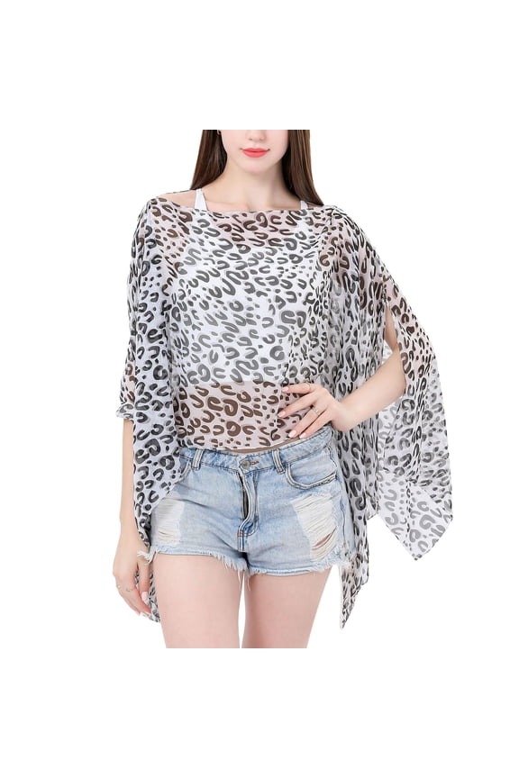 Women's Beach Shawl Sheer Top V Neck Lightweight Convertible Scarf Shawl Soft Travel Off The Shoulder Thin Beaded White One Size