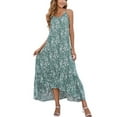 thumbnail image 1 of SWSMCLT Women's Beach Sundress Peasant Fashion Casual Ruffle Long Dresses Boho Floral Printed Assymetric Sleeveless Cami Halter Summer Swing Flowy Green Large, 1 of 4