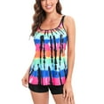thumbnail image 1 of SWSMCLT Women's Beach Tankini Bathing Suit Spaghetti Strap Two Piece Padded Swimsuit Summer Mid Rise Printed Short Boyleg Modest Multicolored Striped 8-10, 1 of 4