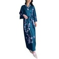 thumbnail image 1 of SWSMCLT Women's Belt Bath Robe Calf Length Bathrobe Medium Bathrobes Bridal Chic Drop Shoulder Comfy Luxury Dark Blue Small-X-Large, 1 of 2