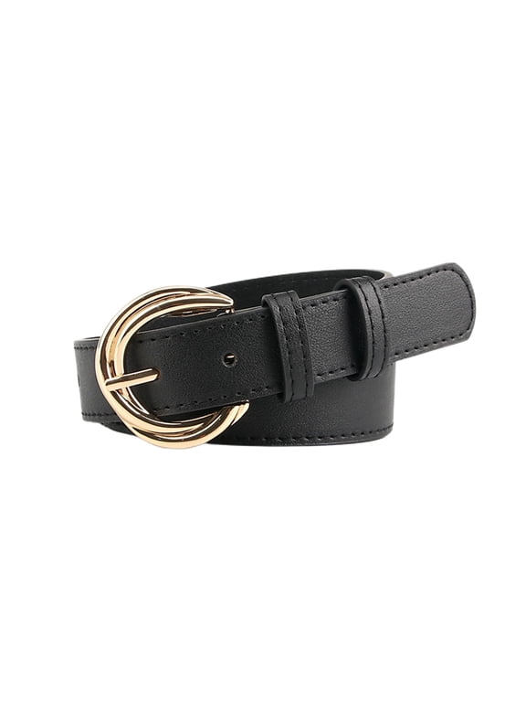 Women's Belt Buckle Faux Leather D Ring Fashion Belt For Dress Metal Spring Belt Loops Fall Metal Buckle Black One Size fits XS-L