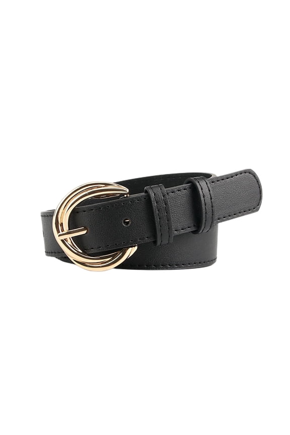 Women's Belt Buckle Faux Leather D Ring Fashion Belt For Dress Metal Spring Belt Loops Fall Metal Buckle Black One Size fits XS-L