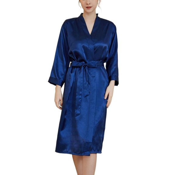 SWSMCLT Women's Belt Loops Bath Robe Belted Light Medium Bathrobe Comfy Home Cool Chic 3/4 Sleeve Blue Medium