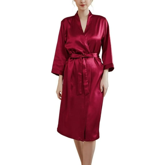 SWSMCLT Women's Belt Loops Bath Robe Belted Light Medium Bathrobe Comfy Home Cool Chic 3/4 Sleeve Burgundy Medium