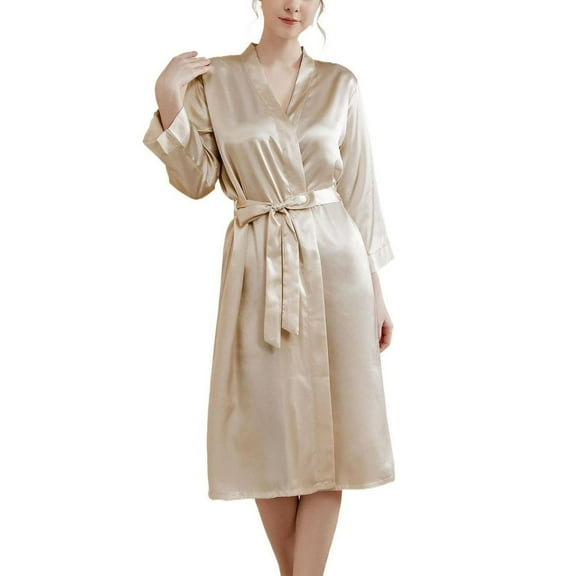 SWSMCLT Women's Belt Loops Bath Robe Belted Light Medium Bathrobe Comfy Home Cool Chic 3/4 Sleeve Golden XX-Large