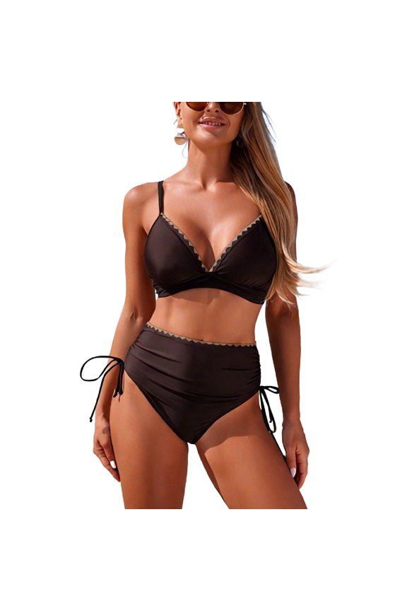 Women's Bikini Set Cheeky Bathing Suit 2 Piece Swimsuit Ruched Soft Beach Swimming Summer Stretch Coffee Large