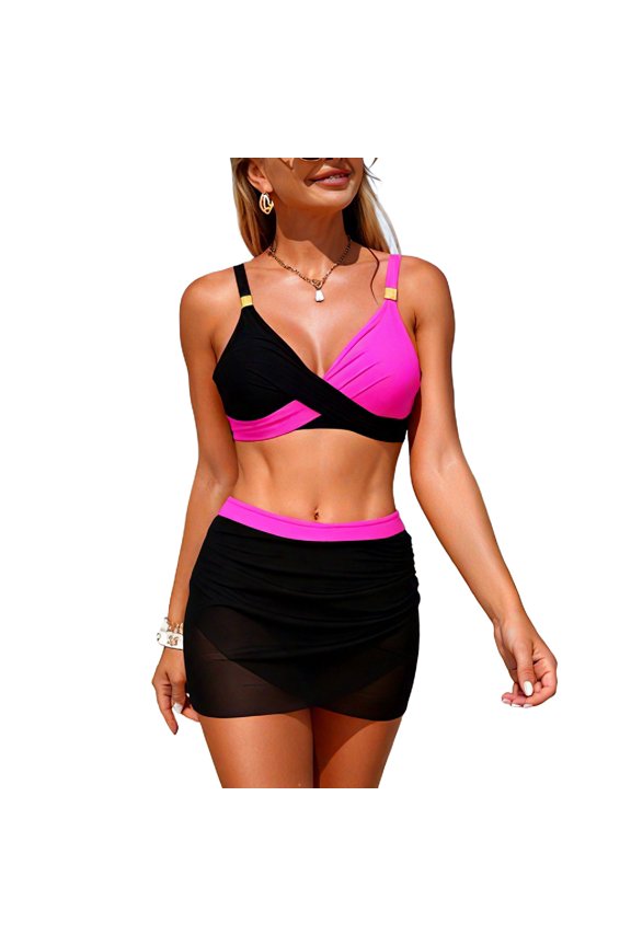 Women's Bikini Set Sexy Swimsuit See Through Bathing Suit Ruched V Neck Cheeky Mesh Beach Skirted Soft Black White1 Small