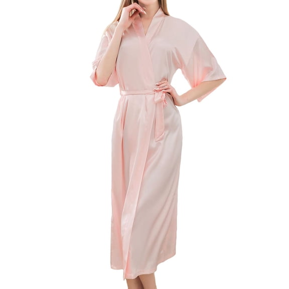 SWSMCLT Women's Billowy Bath Robe Chic Elasthane Elbow Sleeve Bathrobe Bathrobes Belted Calf Length Comfy Pink Medium