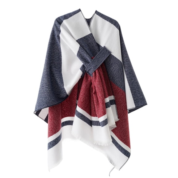 SWSMCLT Women's Billowy Cape Above Knee Capelet Cold Weather Irregular Hem V Neck Pull On Top Autumn Date Comfy Red One Size