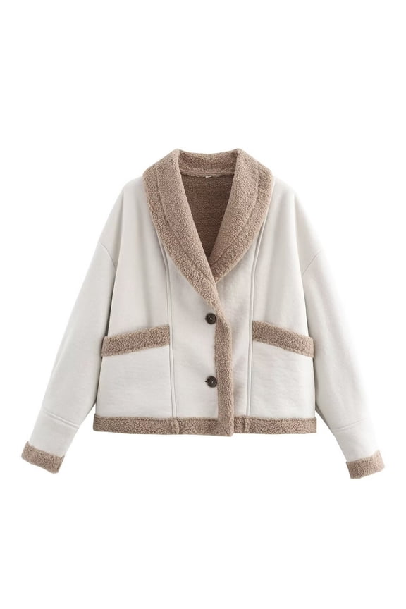Women's Billowy Coat Fleece Jacket Chic Outerwear Cold Weather Casual Comfy Fall Drop Shoulder Chunky Faux Leather Top White Large