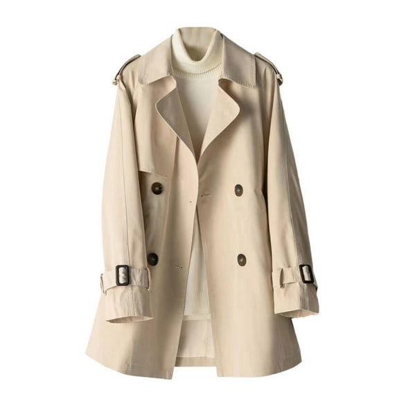 SWSMCLT Women's Billowy Trench Coat Casual Outerwear Drawstring Raglan Sleeve Pull On Top Above Knee Button Epaulet Cream 8-10